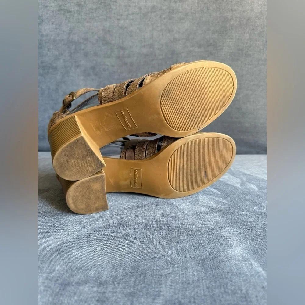 Dollhouse Womens Brown Faux Leather Block Heels SZ 10M Strappy Buckle Back Zip